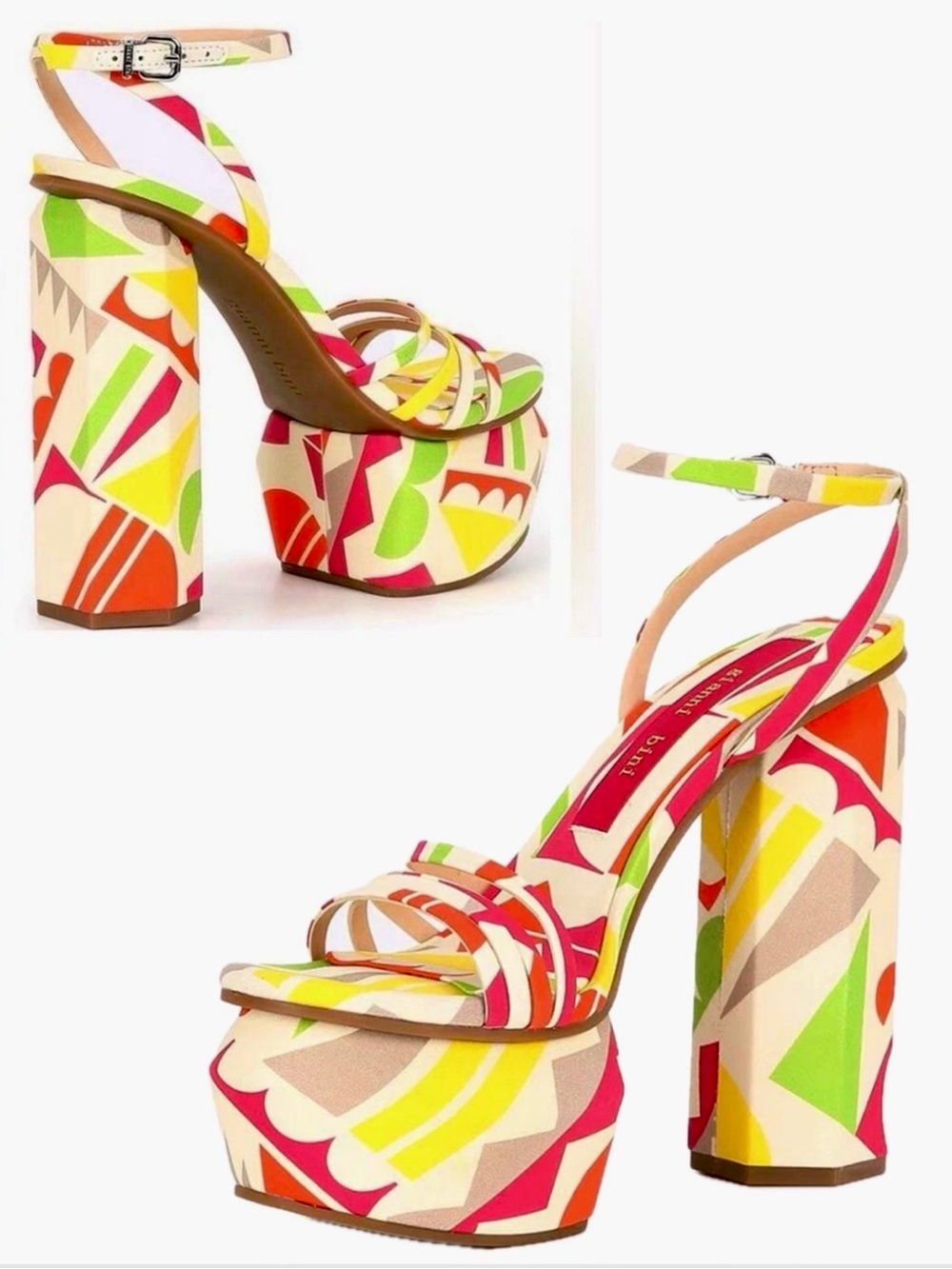 Gianni Bini Multicolor Geometric Platform Sandal with Ankle Strap